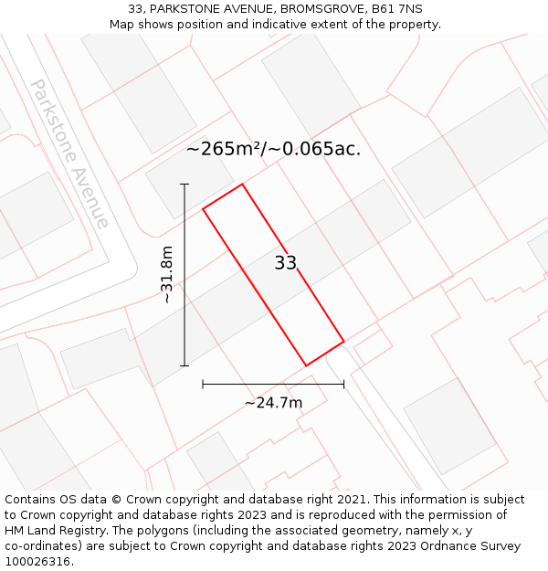 33, PARKSTONE AVENUE, BROMSGROVE, B61 7NS: Plot and title map