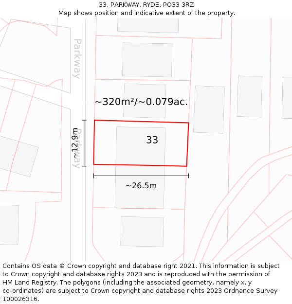 33, PARKWAY, RYDE, PO33 3RZ: Plot and title map