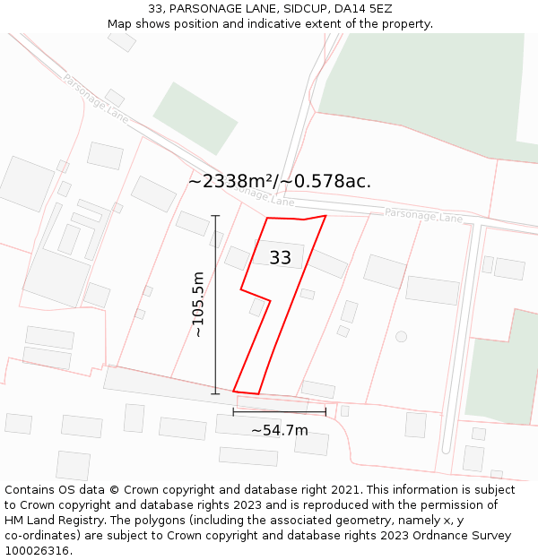 33, PARSONAGE LANE, SIDCUP, DA14 5EZ: Plot and title map