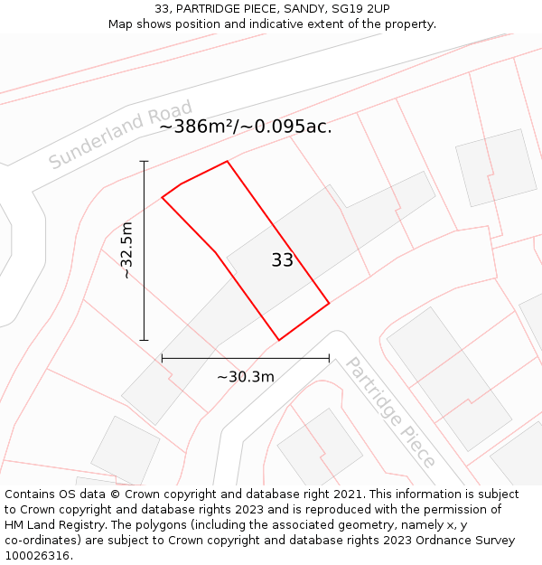 33, PARTRIDGE PIECE, SANDY, SG19 2UP: Plot and title map