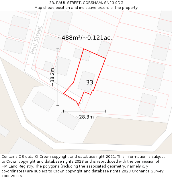 33, PAUL STREET, CORSHAM, SN13 9DG: Plot and title map
