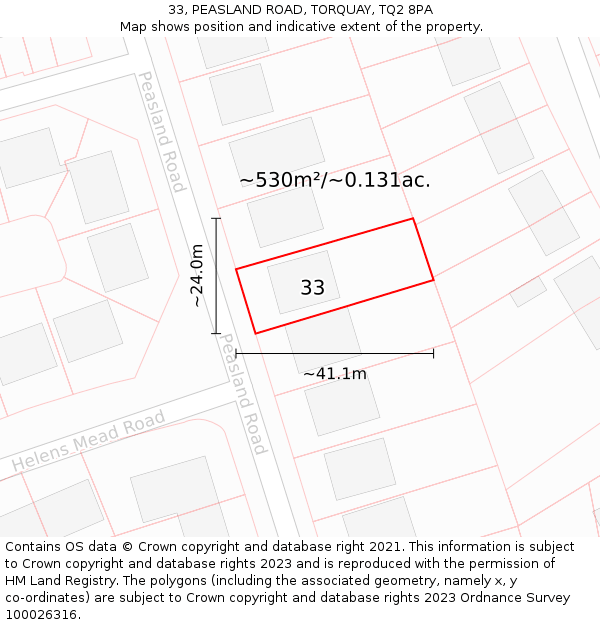 33, PEASLAND ROAD, TORQUAY, TQ2 8PA: Plot and title map