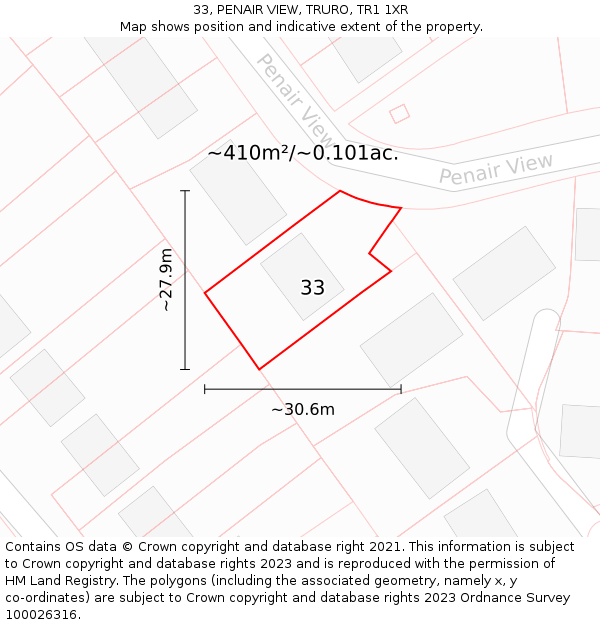 33, PENAIR VIEW, TRURO, TR1 1XR: Plot and title map