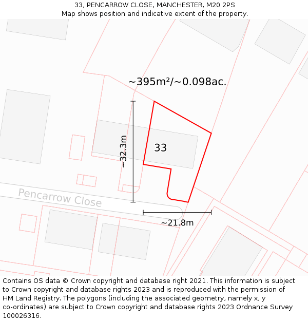 33, PENCARROW CLOSE, MANCHESTER, M20 2PS: Plot and title map