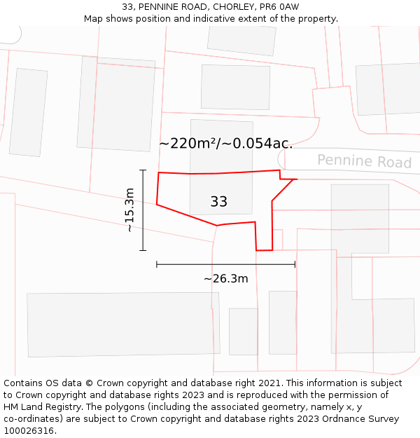 33, PENNINE ROAD, CHORLEY, PR6 0AW: Plot and title map