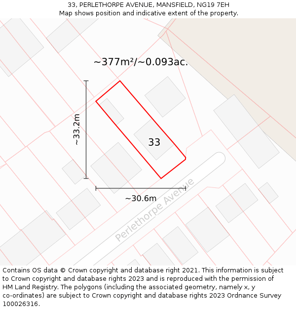 33, PERLETHORPE AVENUE, MANSFIELD, NG19 7EH: Plot and title map