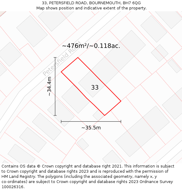 33, PETERSFIELD ROAD, BOURNEMOUTH, BH7 6QG: Plot and title map