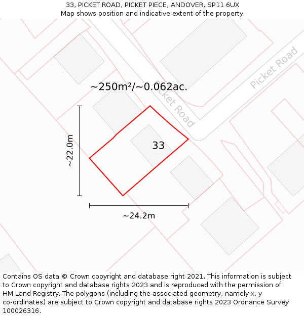 33, PICKET ROAD, PICKET PIECE, ANDOVER, SP11 6UX: Plot and title map