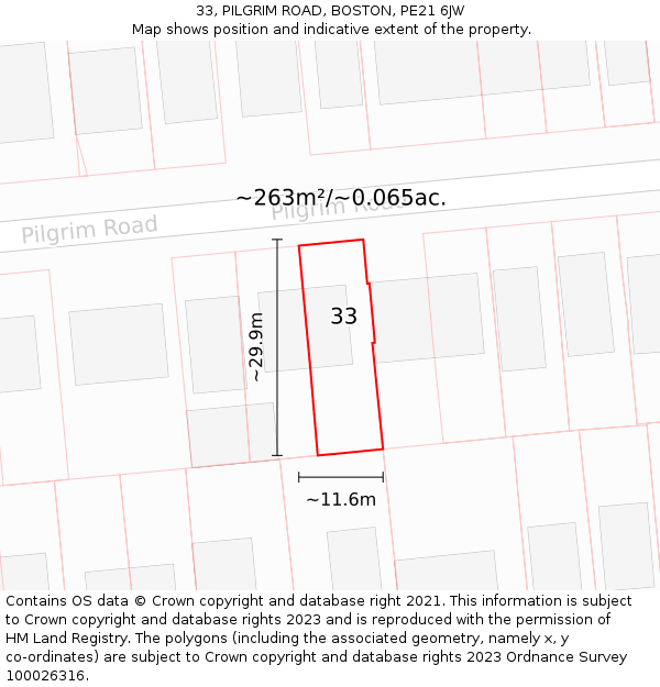 33, PILGRIM ROAD, BOSTON, PE21 6JW: Plot and title map