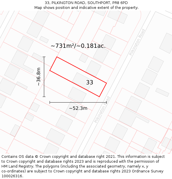 33, PILKINGTON ROAD, SOUTHPORT, PR8 6PD: Plot and title map