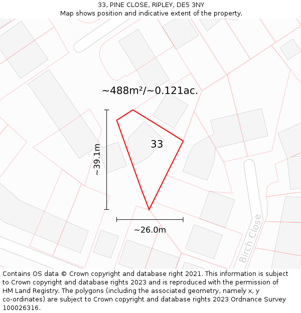 33, PINE CLOSE, RIPLEY, DE5 3NY: Plot and title map