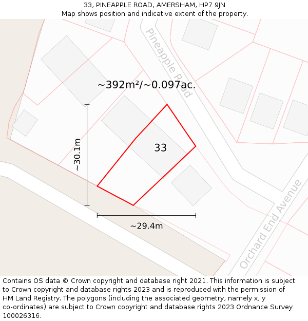 33, PINEAPPLE ROAD, AMERSHAM, HP7 9JN: Plot and title map