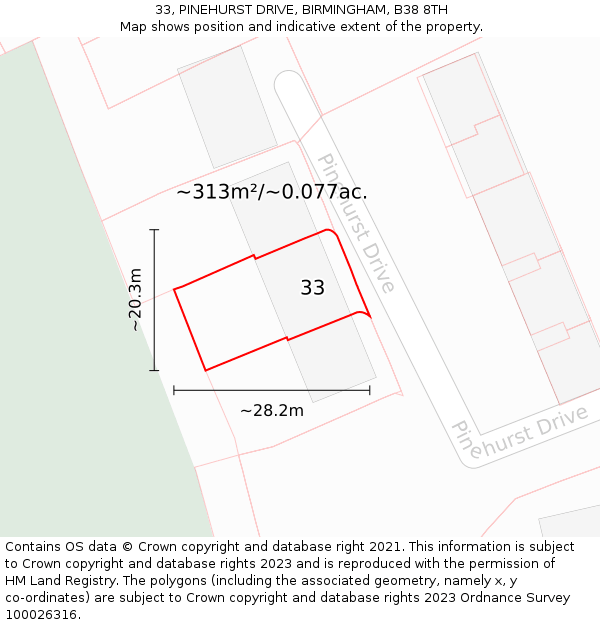 33, PINEHURST DRIVE, BIRMINGHAM, B38 8TH: Plot and title map