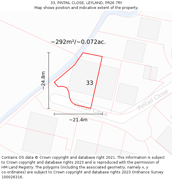 33, PINTAIL CLOSE, LEYLAND, PR26 7RY: Plot and title map