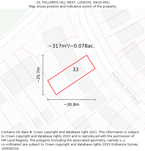 33, POLLARDS HILL WEST, LONDON, SW16 4NU: Plot and title map