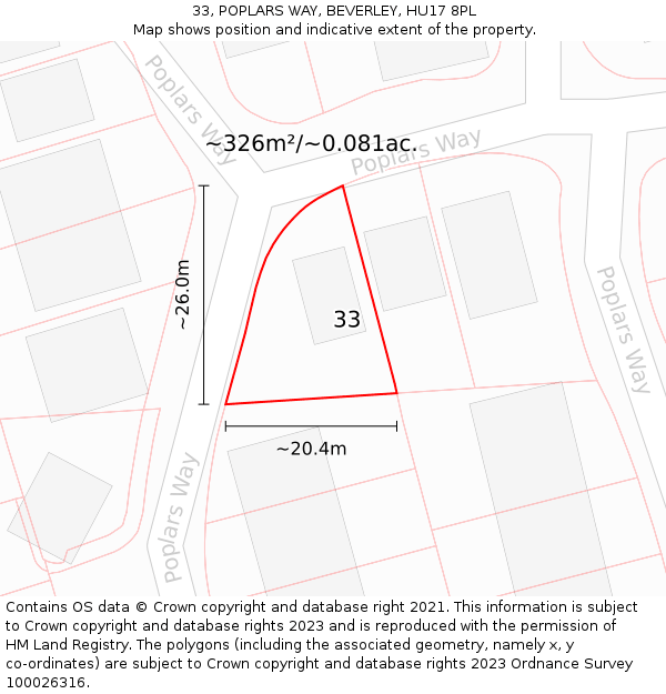 33, POPLARS WAY, BEVERLEY, HU17 8PL: Plot and title map