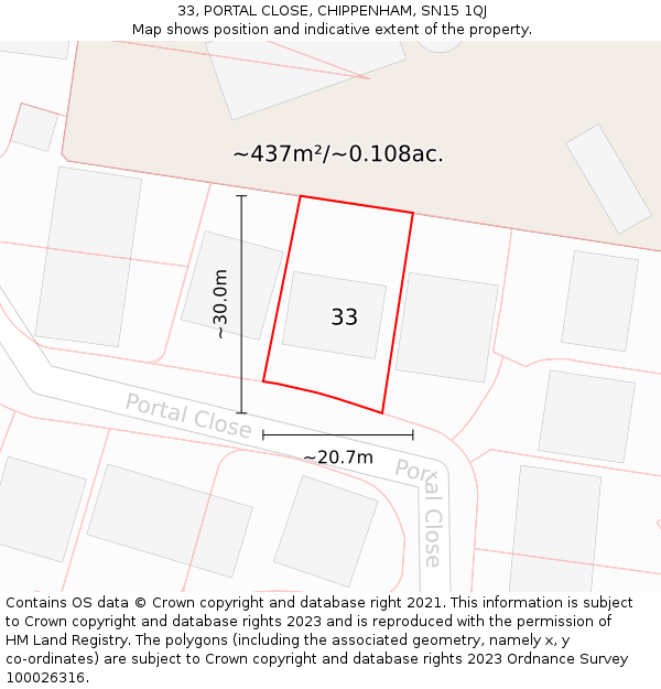 33, PORTAL CLOSE, CHIPPENHAM, SN15 1QJ: Plot and title map