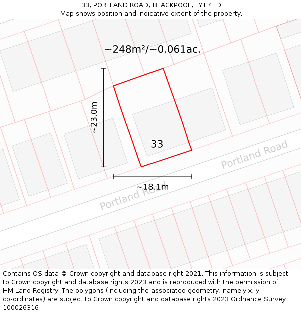 33, PORTLAND ROAD, BLACKPOOL, FY1 4ED: Plot and title map