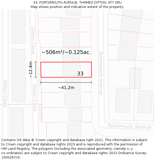 33, PORTSMOUTH AVENUE, THAMES DITTON, KT7 0RU: Plot and title map