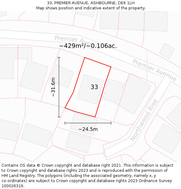 33, PREMIER AVENUE, ASHBOURNE, DE6 1LH: Plot and title map