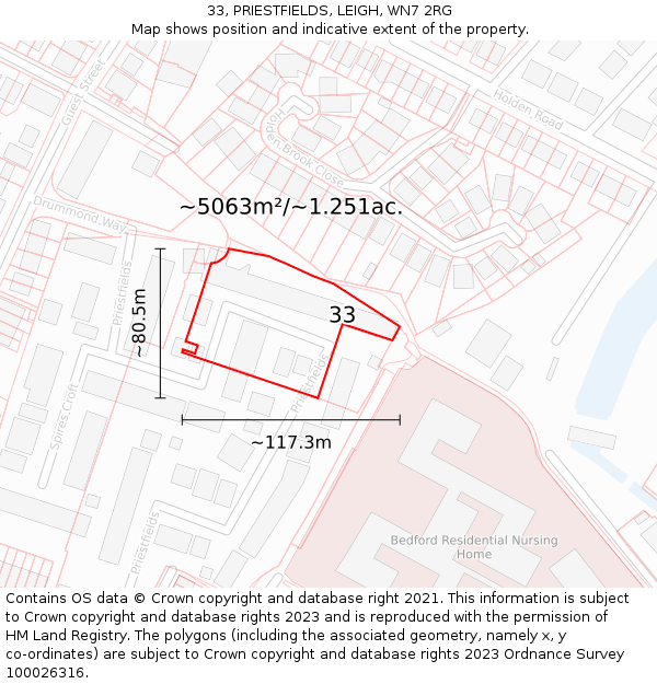 33, PRIESTFIELDS, LEIGH, WN7 2RG: Plot and title map