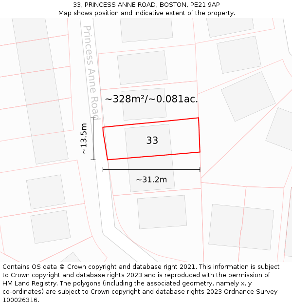 33, PRINCESS ANNE ROAD, BOSTON, PE21 9AP: Plot and title map