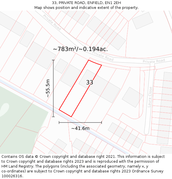 33, PRIVATE ROAD, ENFIELD, EN1 2EH: Plot and title map