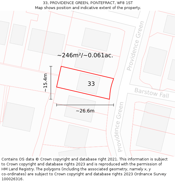 33, PROVIDENCE GREEN, PONTEFRACT, WF8 1ST: Plot and title map