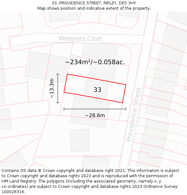 33, PROVIDENCE STREET, RIPLEY, DE5 3HY: Plot and title map