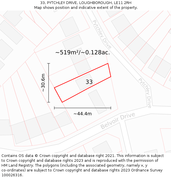 33, PYTCHLEY DRIVE, LOUGHBOROUGH, LE11 2RH: Plot and title map