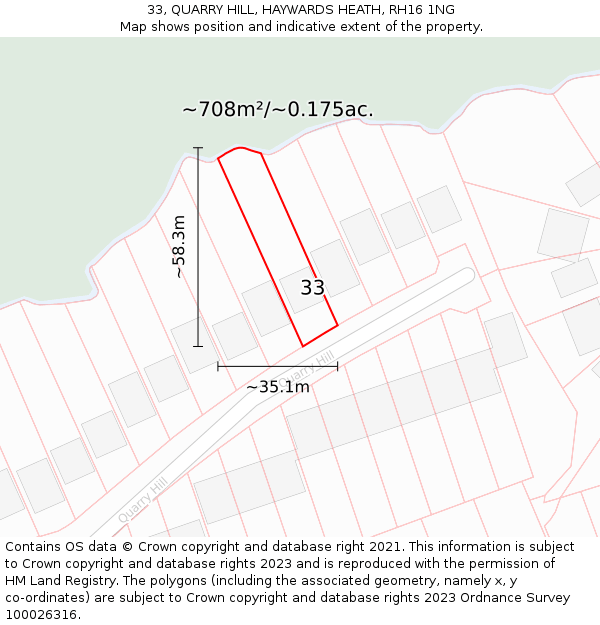 33, QUARRY HILL, HAYWARDS HEATH, RH16 1NG: Plot and title map