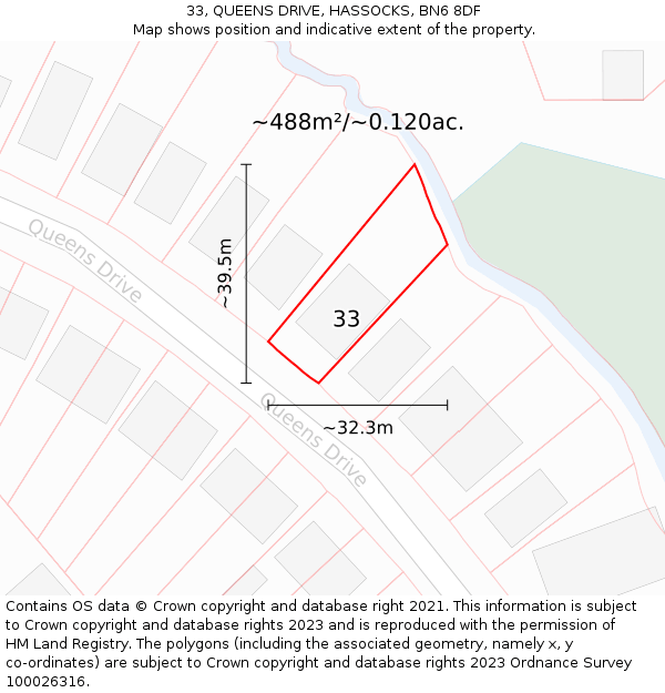 33, QUEENS DRIVE, HASSOCKS, BN6 8DF: Plot and title map