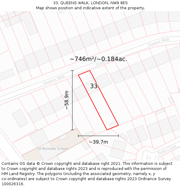 33, QUEENS WALK, LONDON, NW9 8ES: Plot and title map