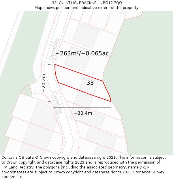 33, QUINTILIS, BRACKNELL, RG12 7QQ: Plot and title map