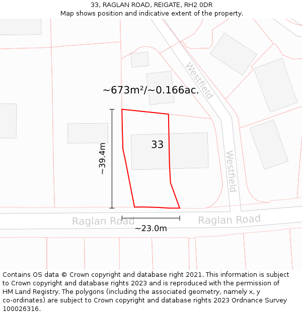 33, RAGLAN ROAD, REIGATE, RH2 0DR: Plot and title map