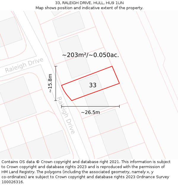 33, RALEIGH DRIVE, HULL, HU9 1UN: Plot and title map