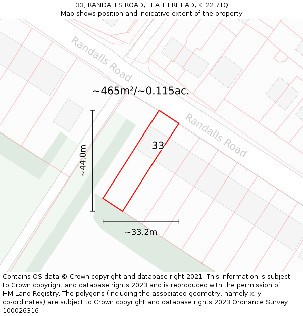 33, RANDALLS ROAD, LEATHERHEAD, KT22 7TQ: Plot and title map