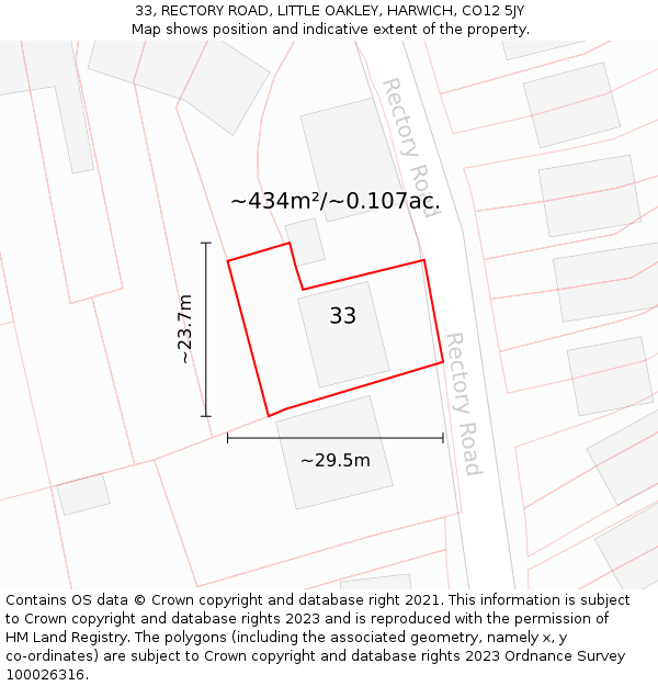 33, RECTORY ROAD, LITTLE OAKLEY, HARWICH, CO12 5JY: Plot and title map