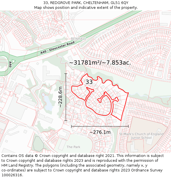 33, REDGROVE PARK, CHELTENHAM, GL51 6QY: Plot and title map