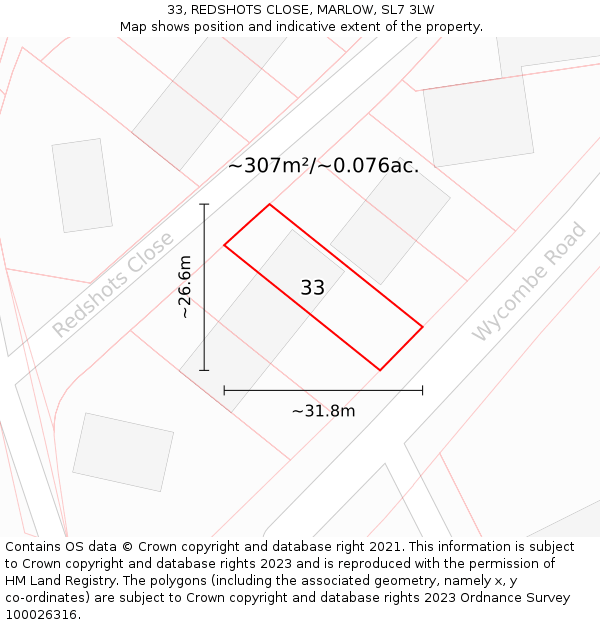 33, REDSHOTS CLOSE, MARLOW, SL7 3LW: Plot and title map