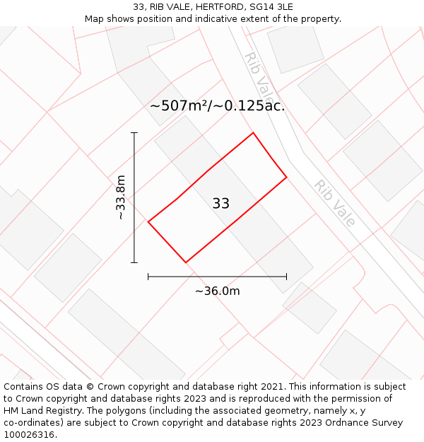 33, RIB VALE, HERTFORD, SG14 3LE: Plot and title map