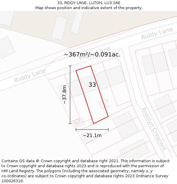 33, RIDDY LANE, LUTON, LU3 2AE: Plot and title map