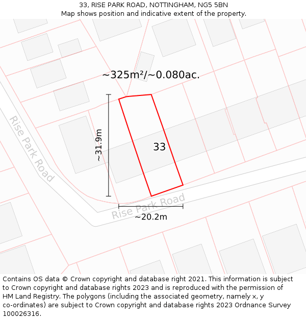 33, RISE PARK ROAD, NOTTINGHAM, NG5 5BN: Plot and title map