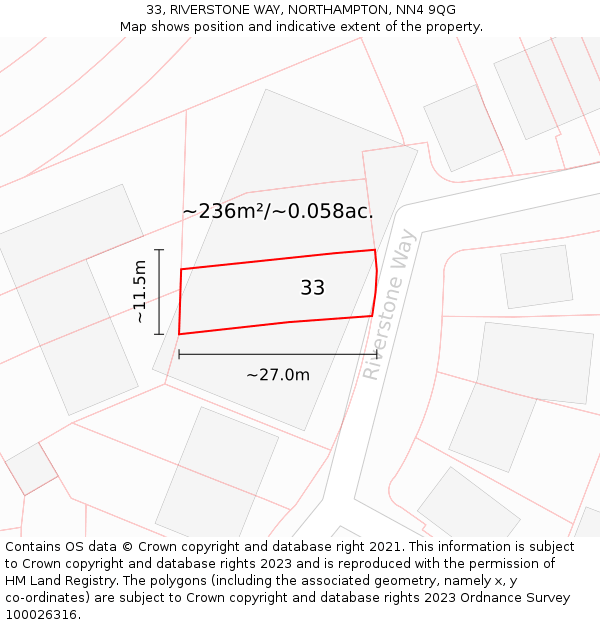 33, RIVERSTONE WAY, NORTHAMPTON, NN4 9QG: Plot and title map