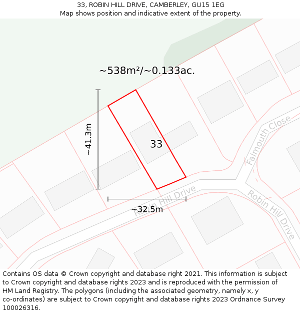 33, ROBIN HILL DRIVE, CAMBERLEY, GU15 1EG: Plot and title map