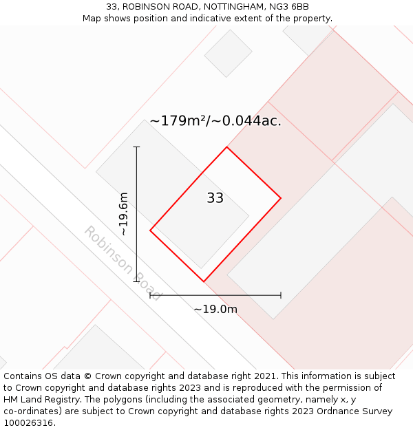 33, ROBINSON ROAD, NOTTINGHAM, NG3 6BB: Plot and title map