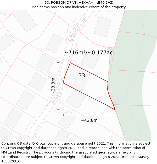 33, ROBSON DRIVE, HEXHAM, NE46 2HZ: Plot and title map