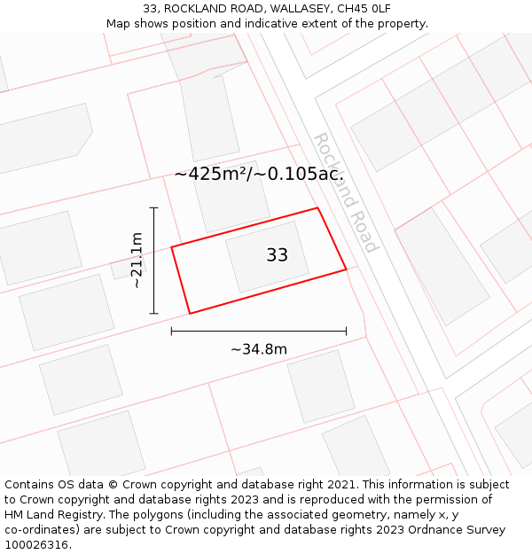 33, ROCKLAND ROAD, WALLASEY, CH45 0LF: Plot and title map