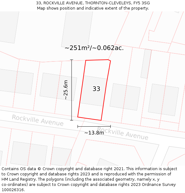 33, ROCKVILLE AVENUE, THORNTON-CLEVELEYS, FY5 3SG: Plot and title map