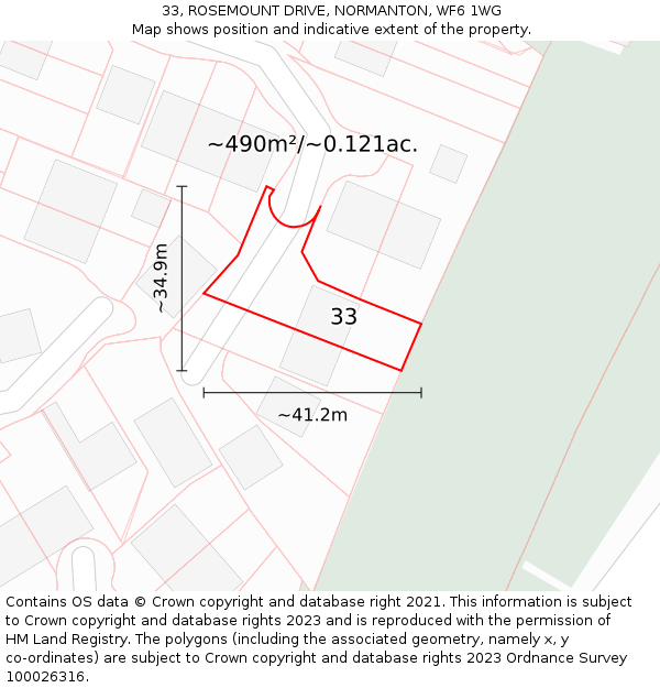 33, ROSEMOUNT DRIVE, NORMANTON, WF6 1WG: Plot and title map
